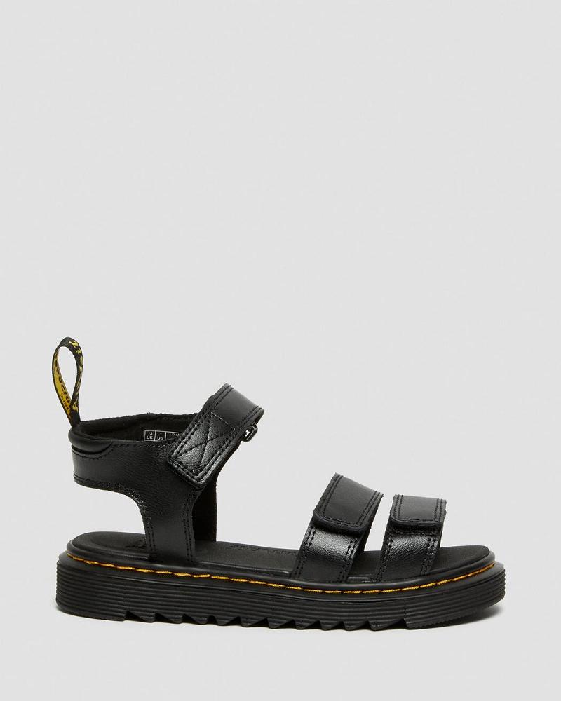 Black Kids' Dr Martens Junior Klaire Leather Strap Sandals | CA 719CTV